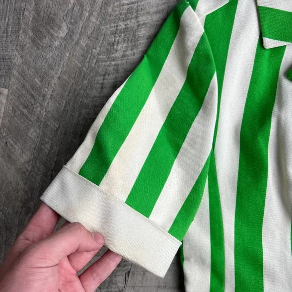 Vintage 1960's Arthur Jay Green and White Striped 3 Piece Jacket Skirt Short Set - Picture 5 of 13